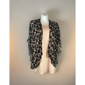 Women's Wallflower Size XL Slip Dress with Floral Semi Sheer Wrap Black Pink